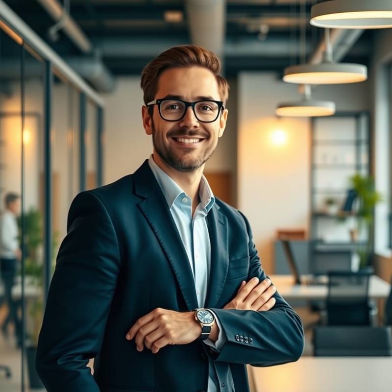 A person confidently starting a new job in a different industry, representing career transitions and upskilling.