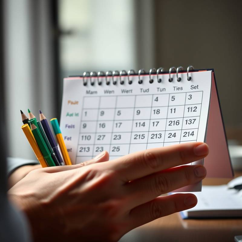 A person organizing their calendar with different colored pens, illustrating effective time management