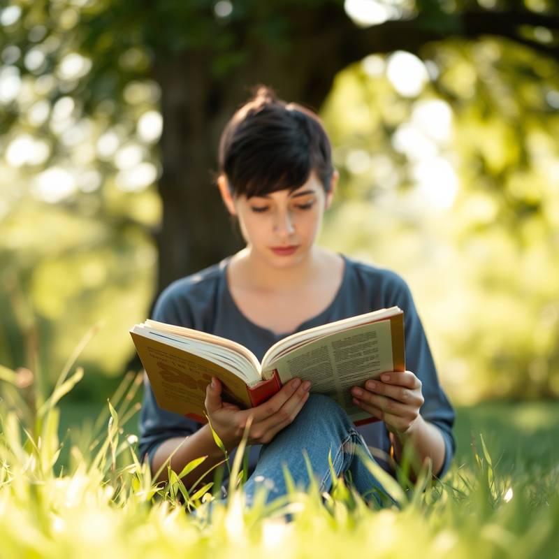 A person reading a book outdoors surrounded by nature, representing the concept of lifelong learning.