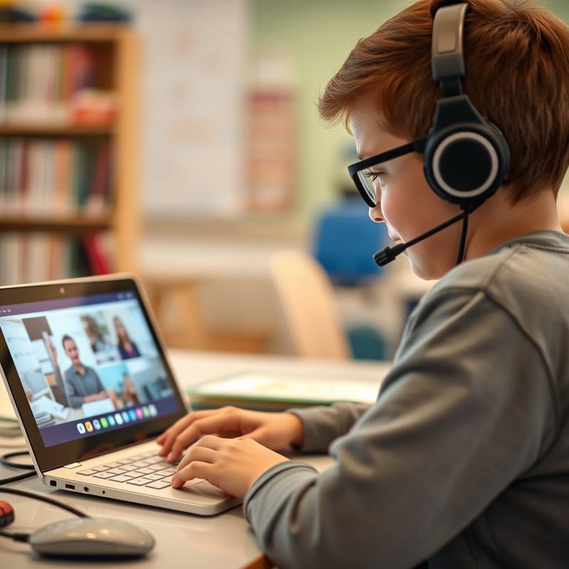 A student using assistive technology to access online learning materials, emphasizing the importance of digital accessibility.