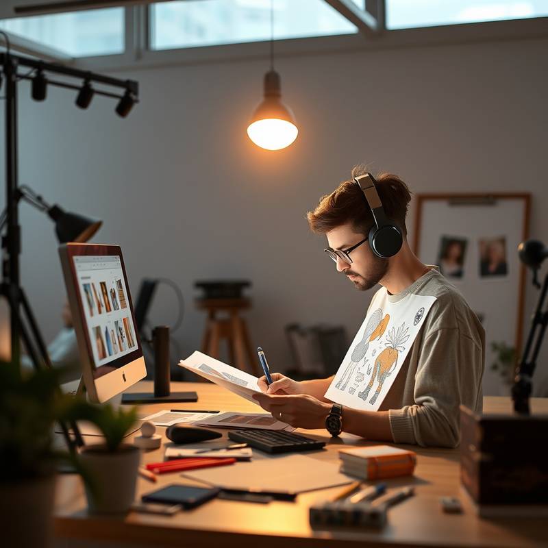 Graphic designer working on a digital illustration, representing graphic design course