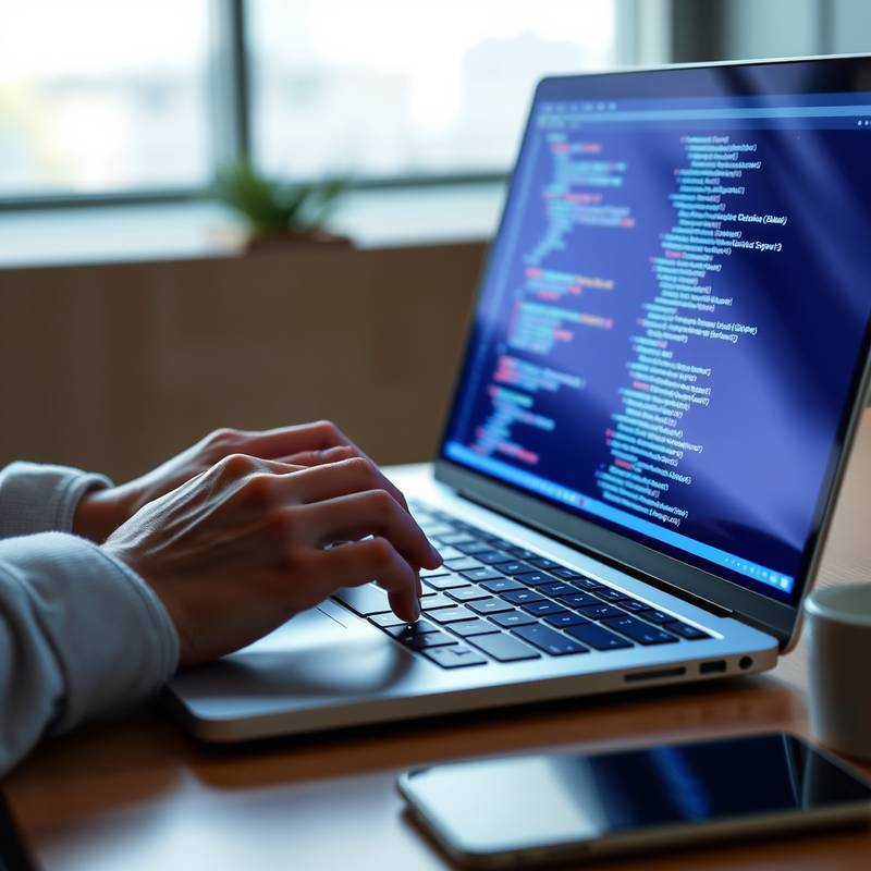 Hands coding on a laptop, representing web development course