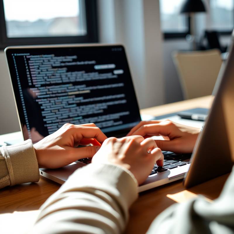 Hands coding on a laptop, representing web development course