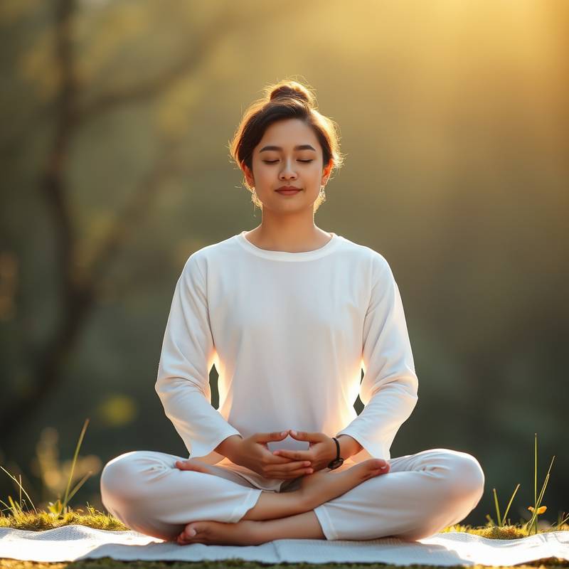 Person meditating in a peaceful environment, representing personal development course