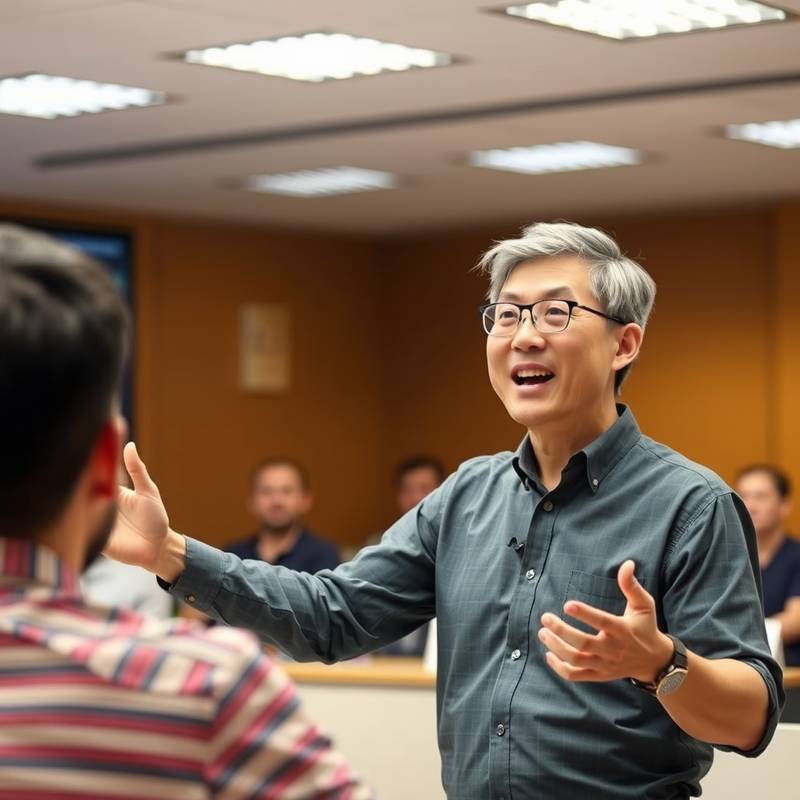 Professor David Lee giving a lecture on data science with enthusiasm, introducing him as the new data science instructor